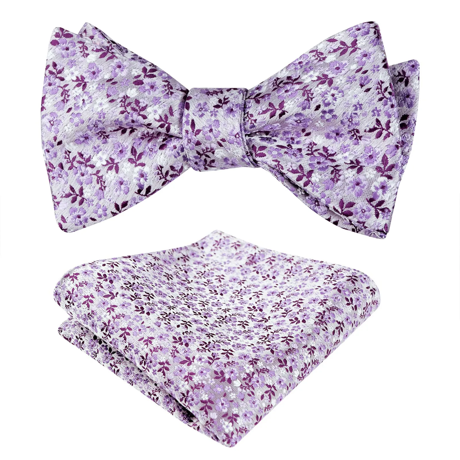 Men's Self-tied Floral Pattern Bow Tie with Colorful Pocket Square Tie Set-045