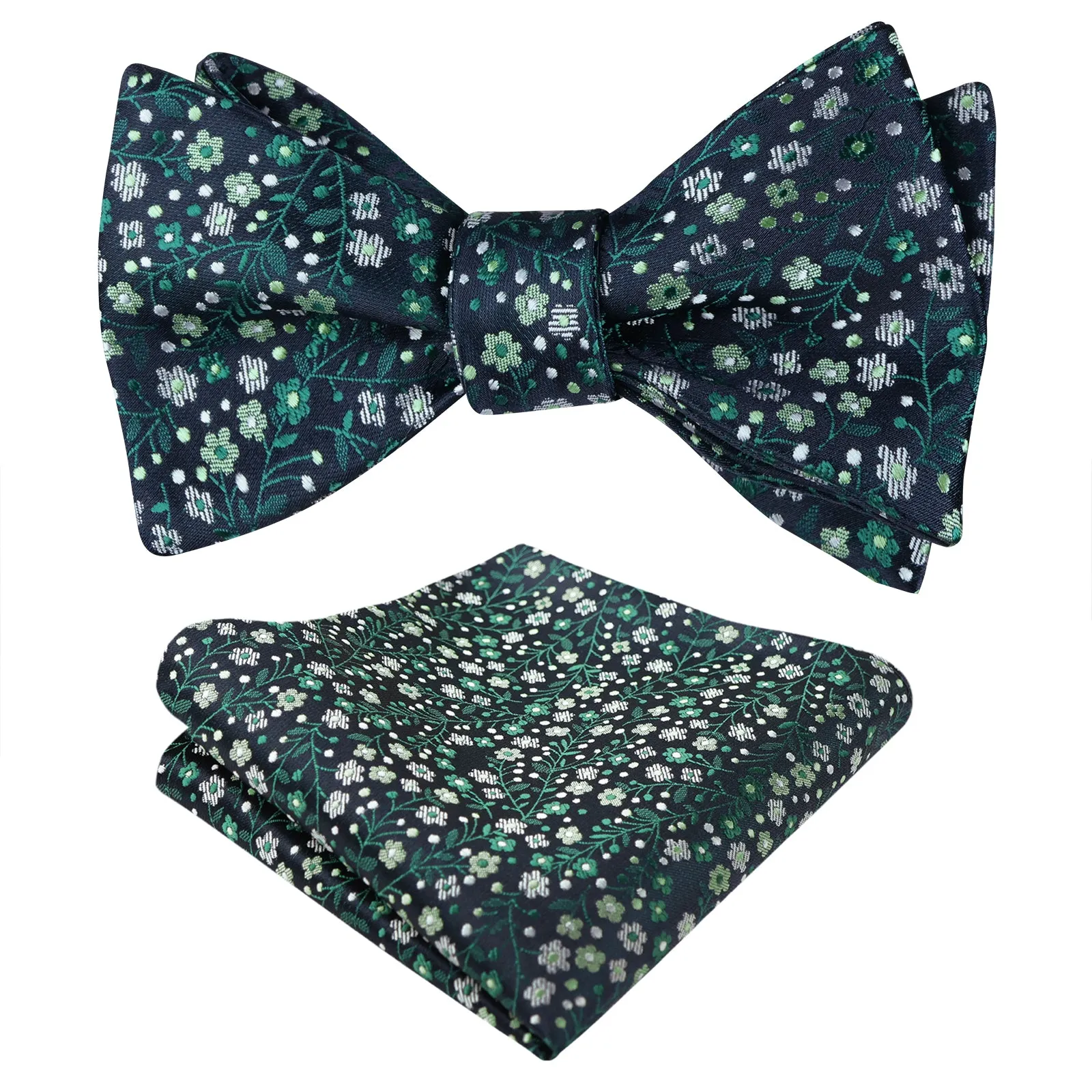 Men's Self-tied Floral Pattern Bow Tie with Colorful Pocket Square Tie Set-045
