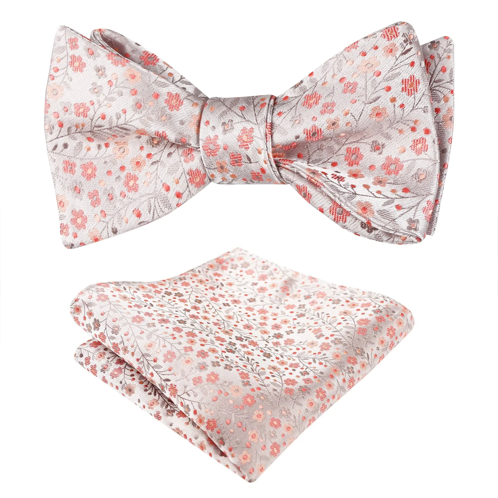 Men's Self-tied Floral Pattern Bow Tie with Colorful Pocket Square Tie Set-045