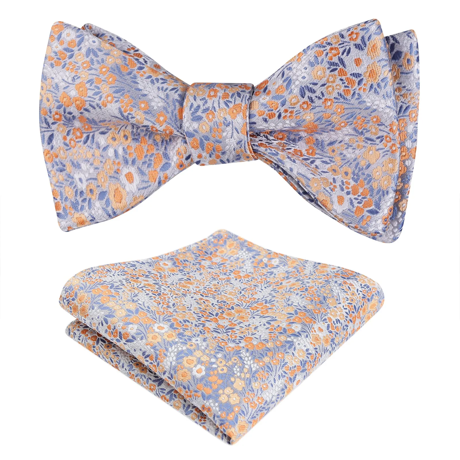 Men's Self-tied Floral Pattern Bow Tie with Colorful Pocket Square Tie Set-045