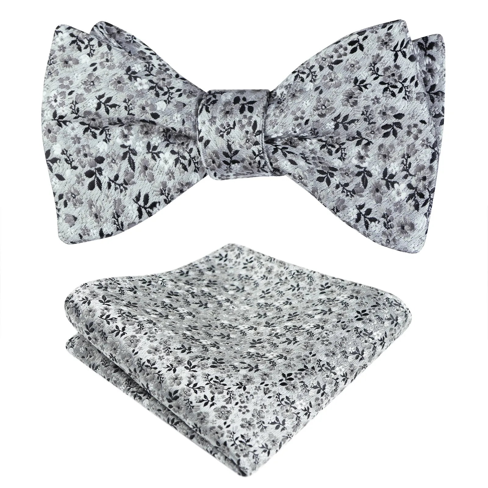 Men's Self-tied Floral Pattern Bow Tie with Colorful Pocket Square Tie Set-045