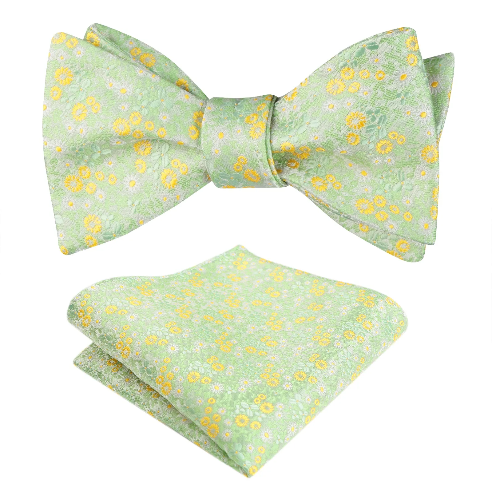 Men's Self-tied Floral Pattern Bow Tie with Colorful Pocket Square Tie Set-045