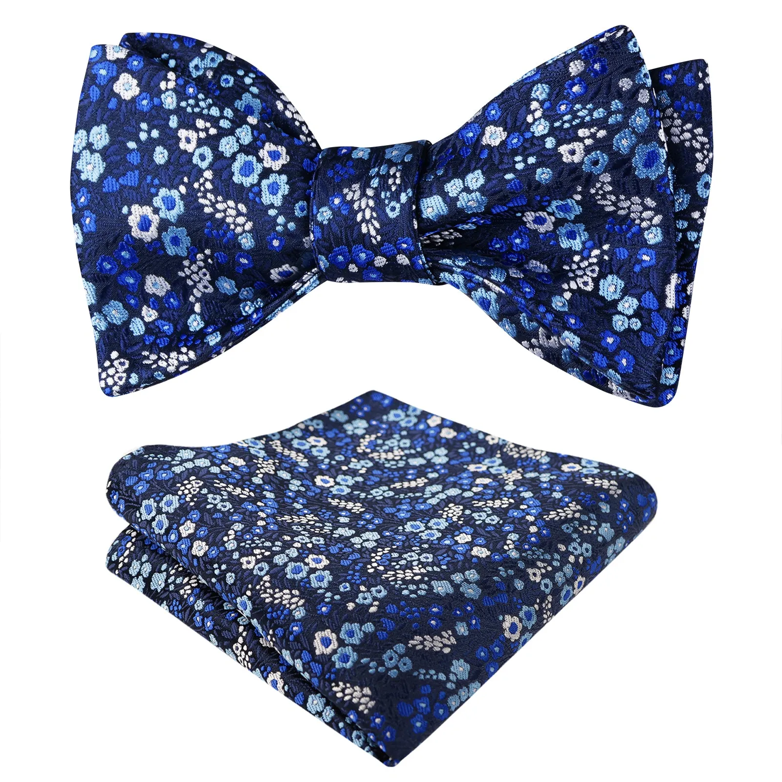 Men's Self-tied Floral Pattern Bow Tie with Colorful Pocket Square Tie Set-045