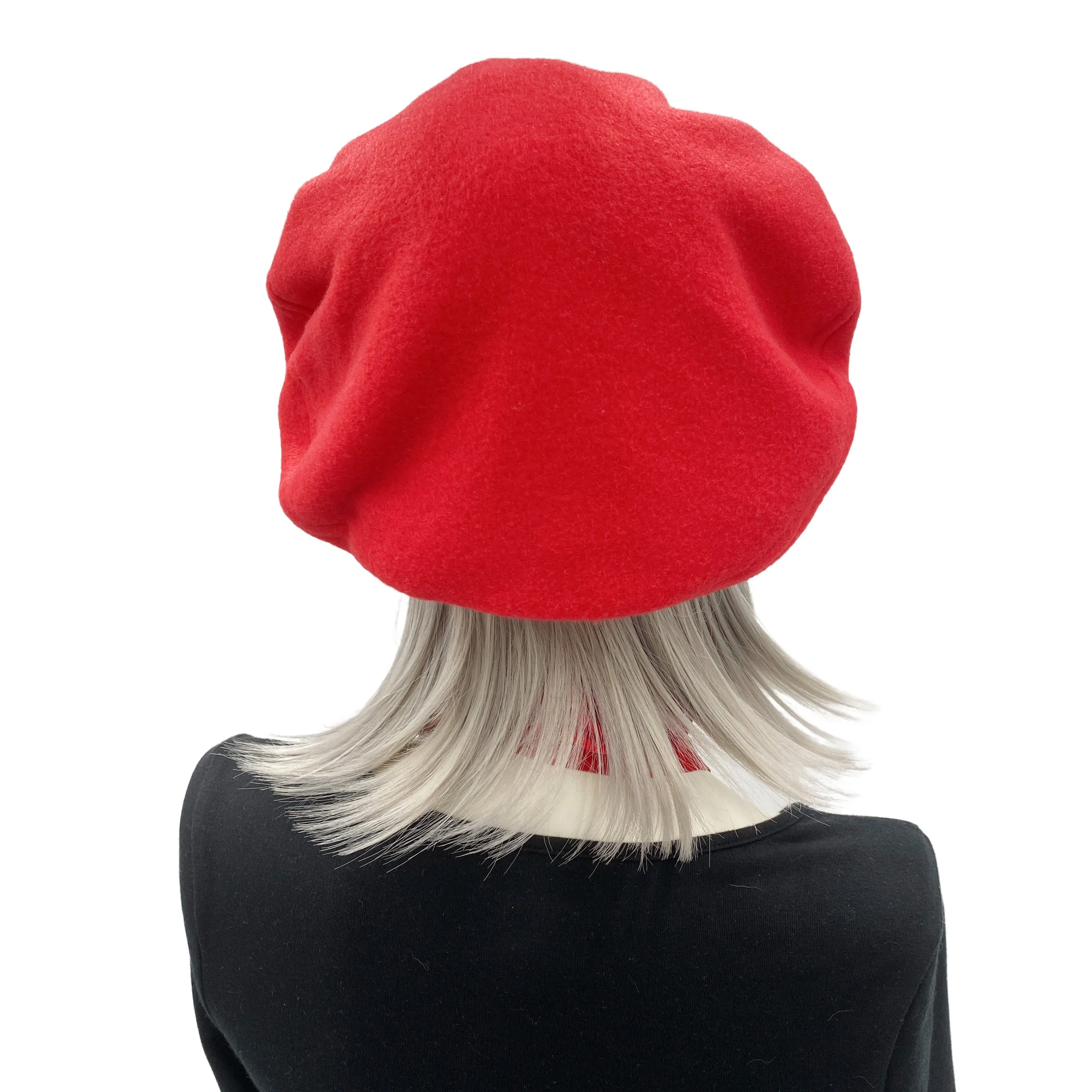 Red Fleece French Beret Hat with Satin Rose