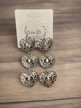 Silver Heart Dangle Earrings