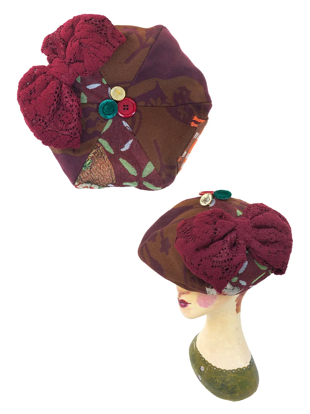 Unlogical Poem Illustration Print Patchwork Beret