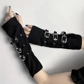 Y2K Gothic Metal Button Strap Wristband Gloves